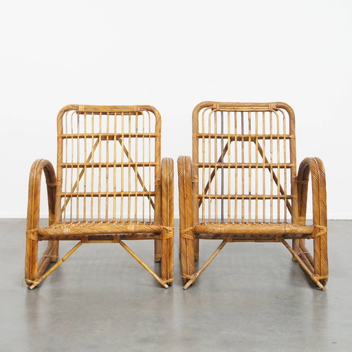 2 x French rattan vintage design armchair from the 1950s