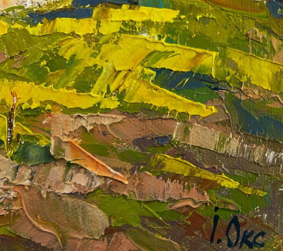Image 1 of Original Oil Painting Summer Village Landscape Quiet evening dreams