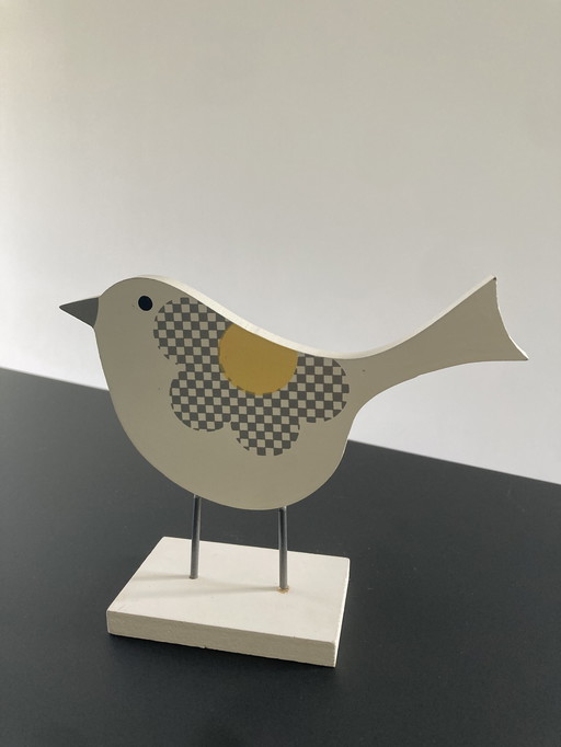 Wooden figurine bird with modern pattern, 13 cm high