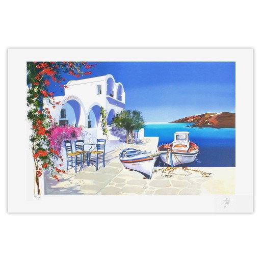 André BONGIBAULT Greece - fishing boats Signed lithograph