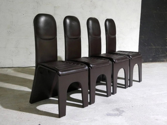 Set aus 4 braunen Lederstühlen, 1970 – Esszimmerstühle (photo 6 of 7)