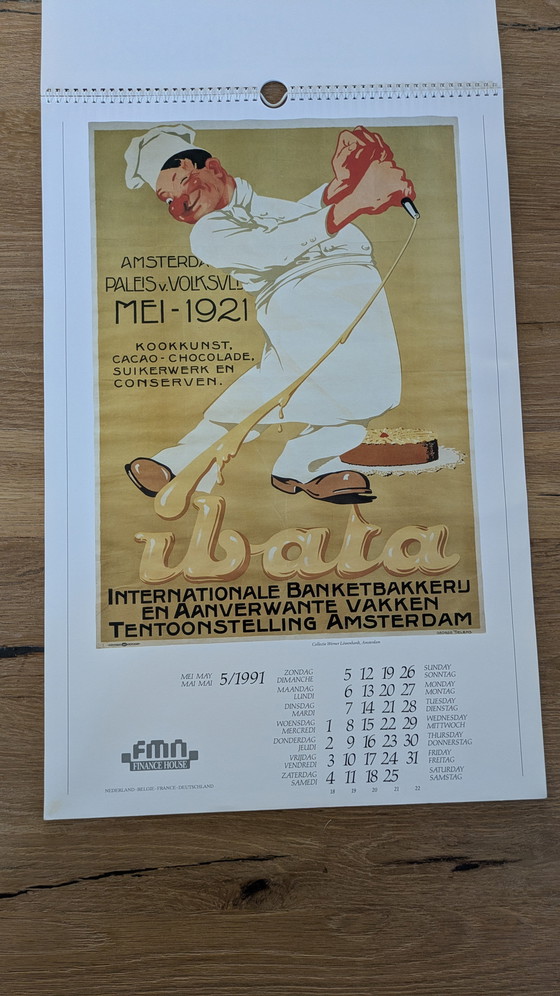 Image 1 of Poster vintage del calendario olandese del 1991 (società finanziaria)