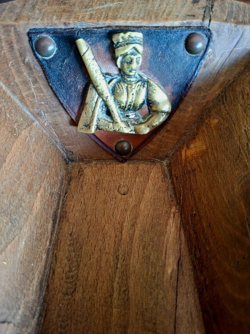 Pala Decoración vintage de madera, cuero y metal - Artesanía rústica farm
