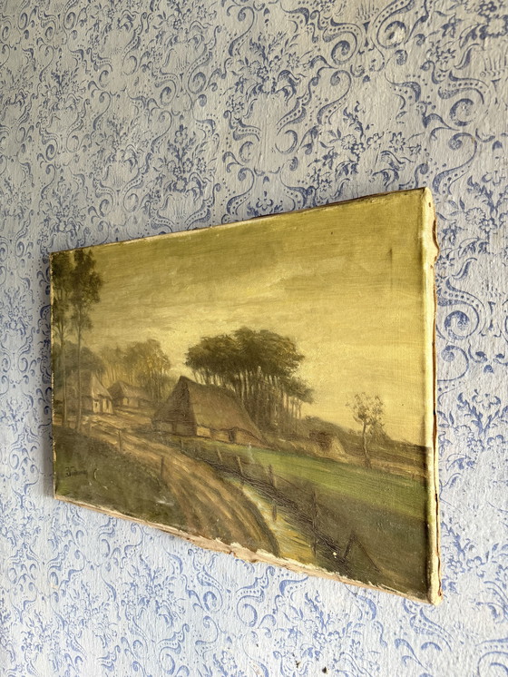 Image 1 of Painting on canvas of an old farm landscape in Northern Europe 