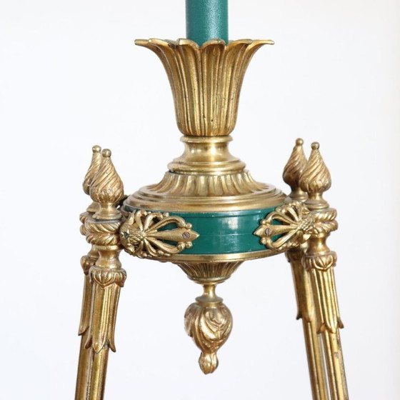 Lampadario in bronzo dorato e metallo laccato verde, 20 lampadine, Italia, inizio XX secolo. – Bronze (photo 10 of 18)