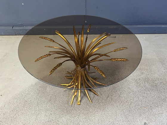 Image 1 of Vintage gilt metal sheaf of wheat coco chanel coffee table or side table, 1960s