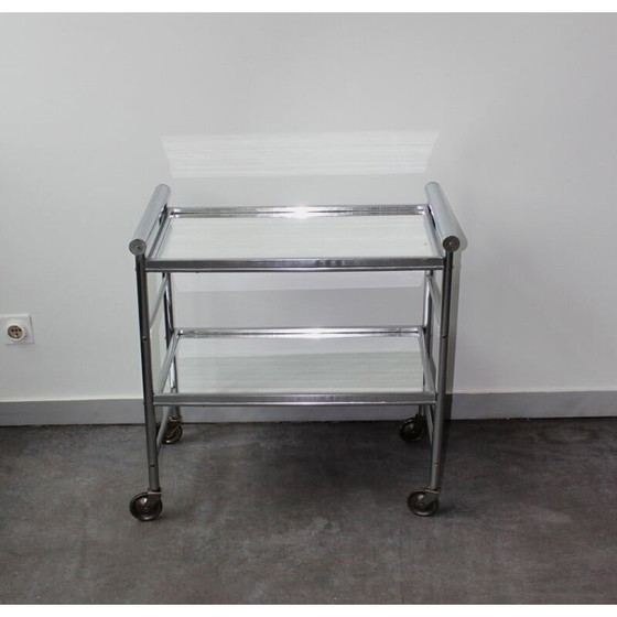 Image 1 of Vintage aluminium bar cart with 2 mirrored trays 1960s