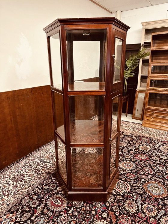 Antique hexagonal mahogany display cabinet with cut glass – Wood (photo 2 of 11)
