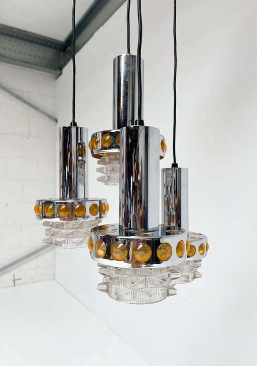 Lustre Cascade massif à 4 lumières, années 1970