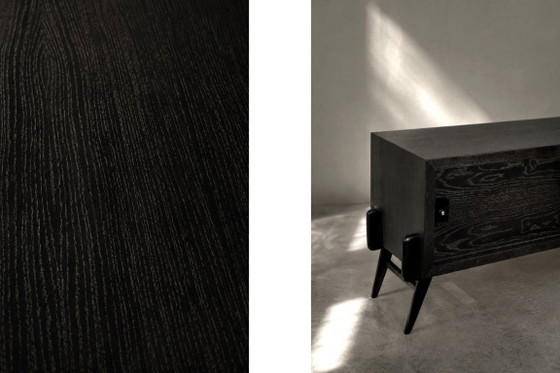 Image 1 of Vintage Mid-Century Modern Scandinavian Dark Oak Sideboard with Wooden & Metal Handles, 1960s