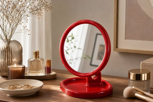Specchio da Tavolo Vintage Gedy Design - Modello "Sylvie" - Rosso Space Age '70