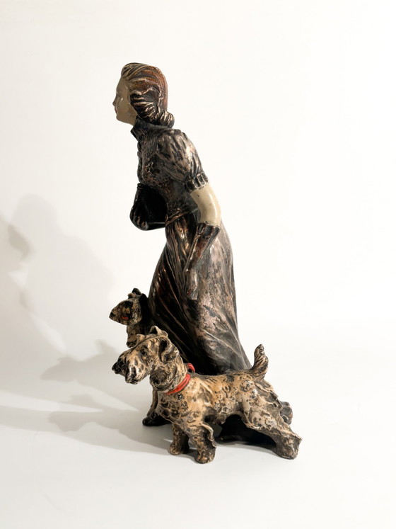 Ceramic Sculpture of a Lady with Fox Terrier by Ceramiche Mollica, 1940s (photo 7 of 9)