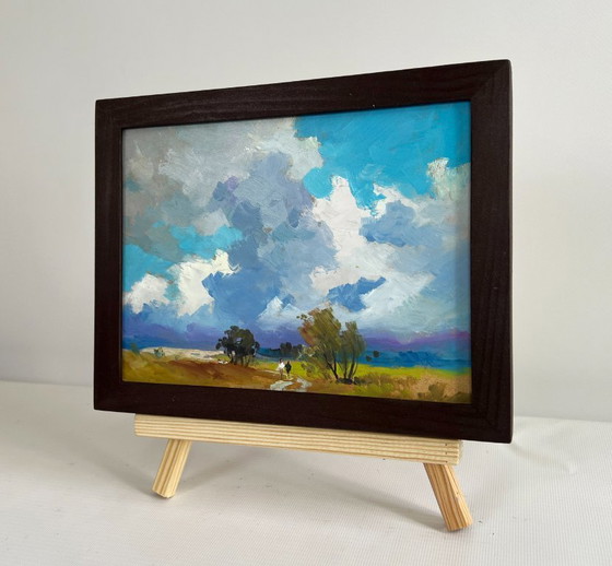 Image 1 of Original Oil Painting Summer Field Landscape Walking through a summer field