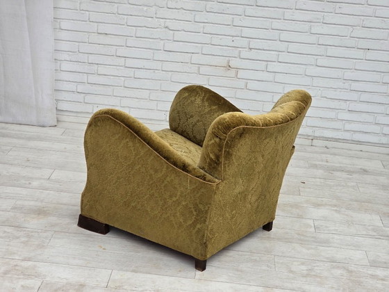 1950s, Danish Relax Chair, Furniture Velour, Oak Wood – Armchairs, Textile (photo 12 of 17)