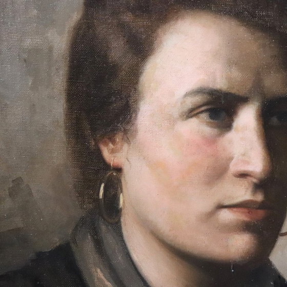 Image 1 of Oil Painting on Canvas, Female Portrait Signed Nazzareno Sidoli