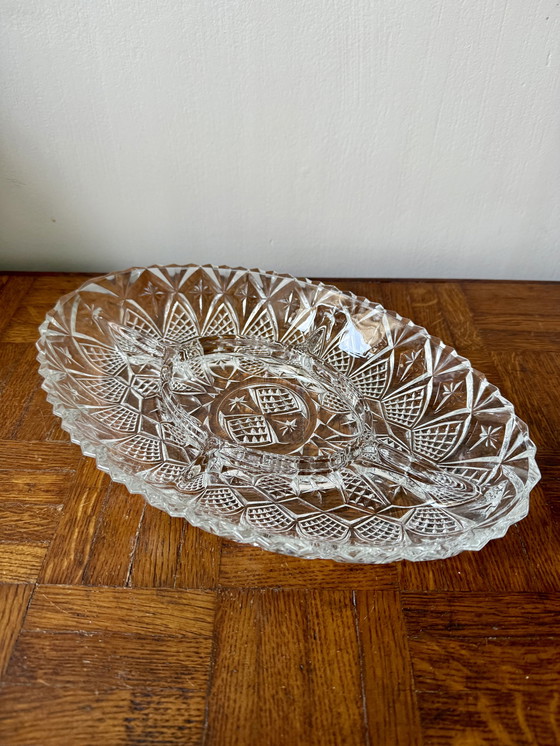 Image 1 of Plat apéritif en verre ciselé 