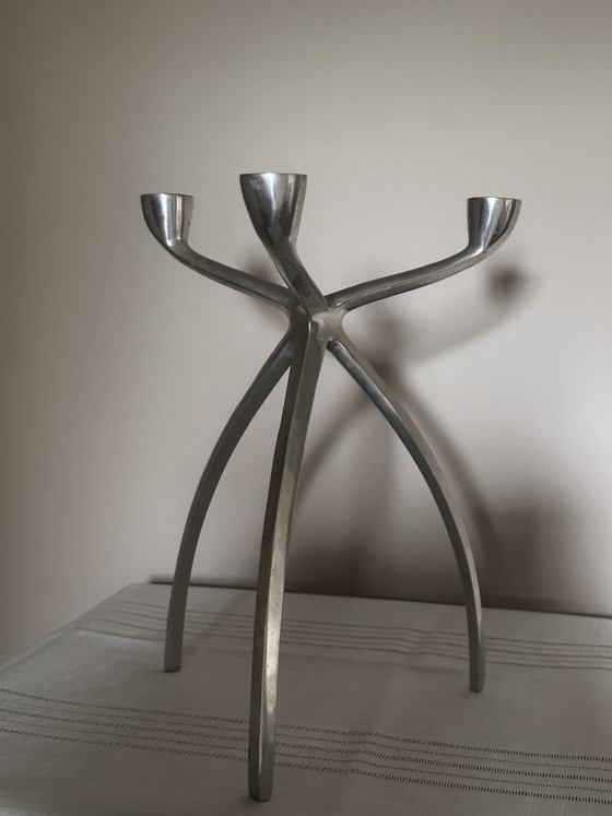Vintage Space Age Tripod Candle Holder – Metal, Aluminium (photo 3 of 6)