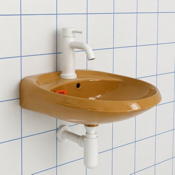 Image 1 of Lavabo rotondo vintage color senape di Keramag Keravit, anni '80.