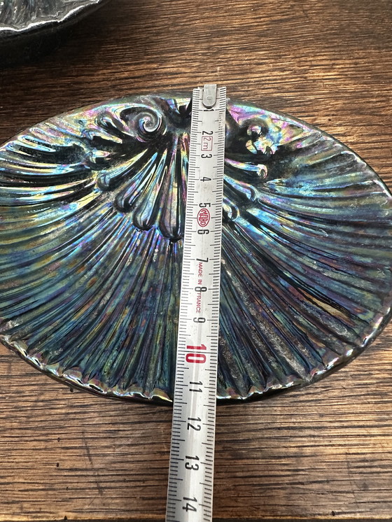 Image 1 of Trio of iridescent black ceramic dishes / Empty Pockets Shell shape