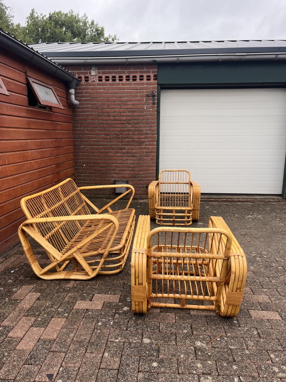 Paul Frankl Rotan Bamboe Loungeset 2 Fauteuil Bank Vintage – 3-5 zitsbanken, Bamboo, Rattan (photo 8 of 9)