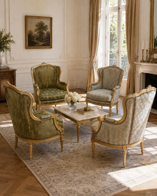 🪑 Superbe Ensemble de 4 Fauteuils Louis XV – Élégance et Authenticité Française Prix à l’Unité 200€ – Wood, Textile