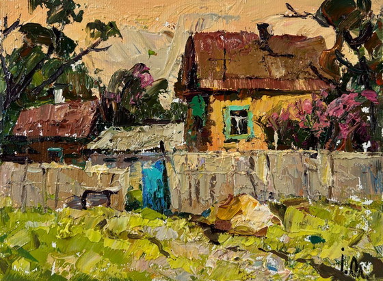 Image 1 of Original Oil Painting Evening Village Landscape Light at day’s end
