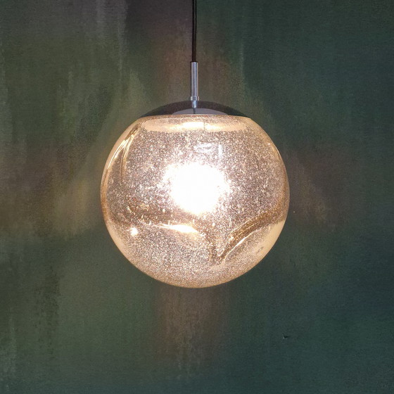 Image 1 of Lampe pendante vintage de l'ère spatiale - Hustadt Leuchten - Verre et métal chromé - Ø 30 cm - 1970