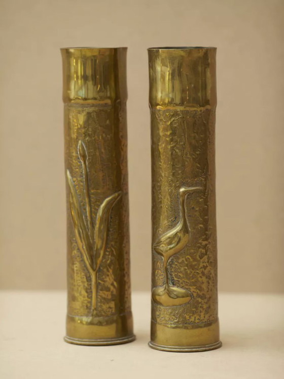 Image 1 of Coppia di vasi Art Déco in ottone vintage, circa 1914