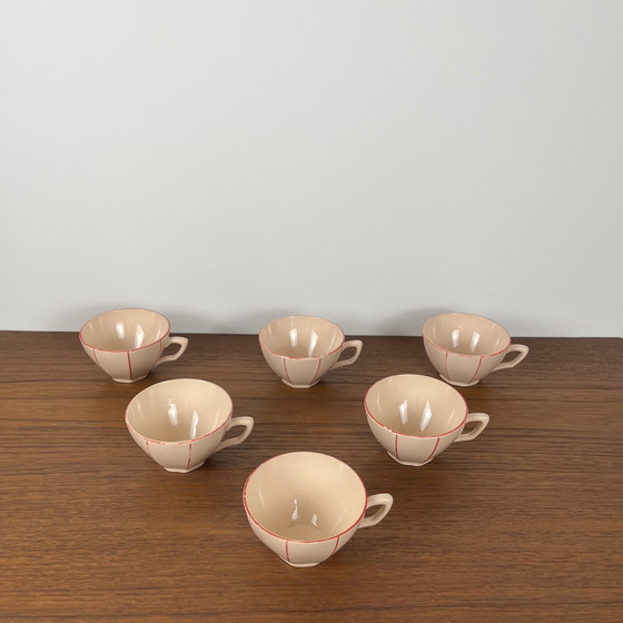 Image 1 of Digoin-Sarrguemines Art Deco Pink and Red Coffee/Tea Set