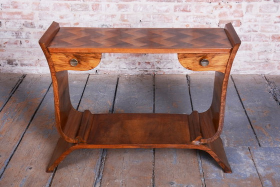 Restored Art Deco Side Table, Walnut, Revived Polish, France, 1920s – Metal, Wood (photo 10 of 15)