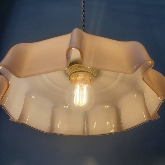 Vintage French pendant lamp - pastel rose opaline glass. – Metal (photo 15 of 15)