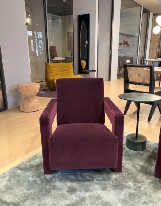 Image 1 of 2x Cassina 637 Utrecht Armchair (New, Never Used) in Ortigia/Plum Velvet with Red Thread Horse Stitching