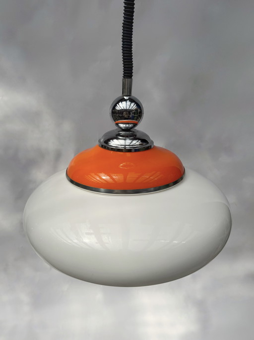 Lámpara colgante vintage estilo era espacial, naranja y blanca | Altura ajustable | Años 70
