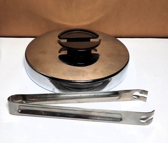 Image 1 of Vintage 1970s Himalaya Ice Jar – Retro Orange Stripes Ice Bucket with Tongs – Mid-Century Bar Essential