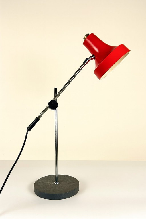 Red and chrome articulated desk lamp - industrial style