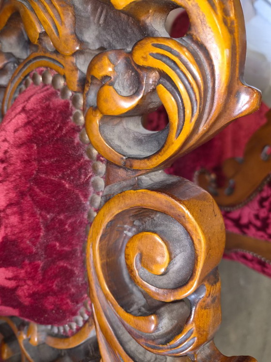 2 Baroque Throne Armchairs – Velvet, Wood (photo 9 of 10)