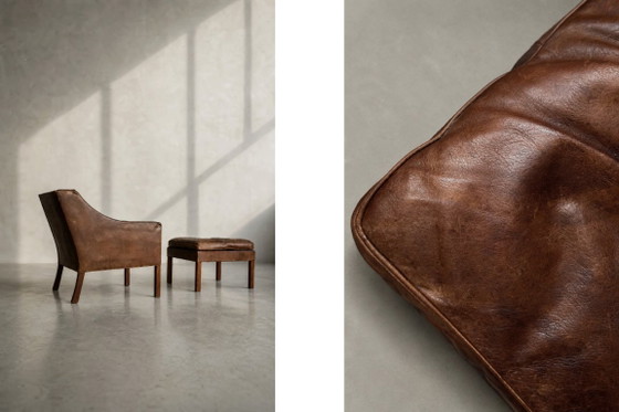 Vintage Mid-Century Deense moderne lounge lederen stoel & poef model 2207 door Børge Mogensen voor (photo 37 of 51)