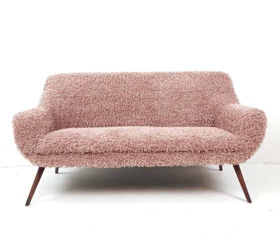 Image 1 of Vintage bank nieuw gestoffeerd roze doodle bank