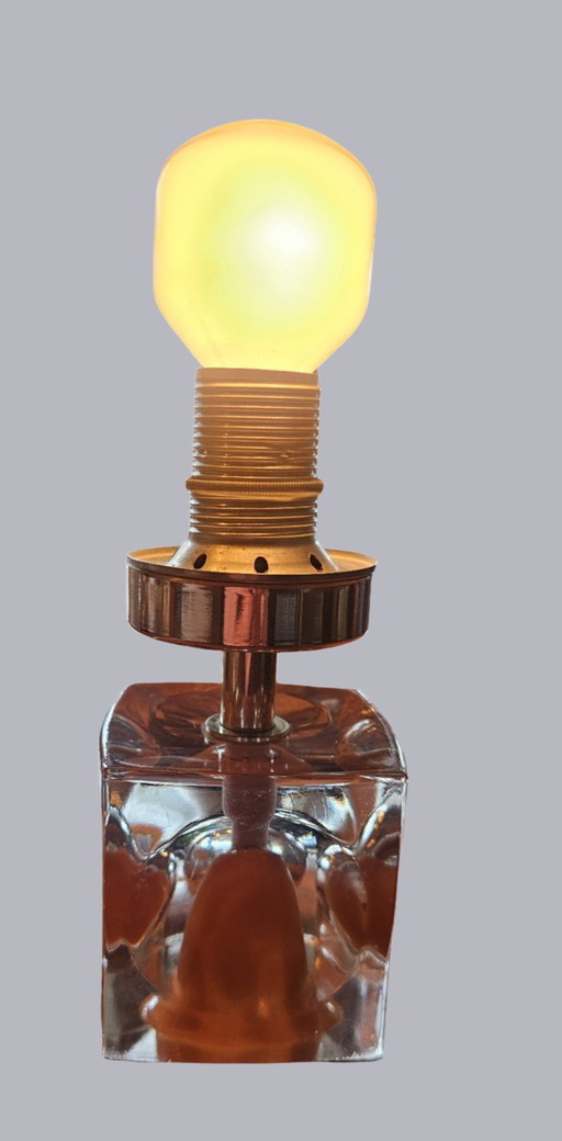 Base de lámpara vintage de la era espacial: cubo de vidrio naranja, década de 1970