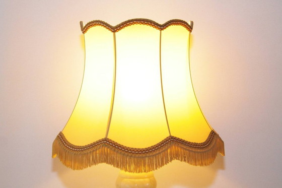 Image 1 of Lampe de table en pierre naturelle, laiton, simili cuir, franges, 67 cm, années 1970, J Vintage