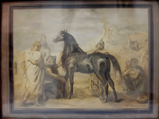 Image 1 of "Un arabo presenta una cavalla" - Stampa artistica con cornice d'epoca