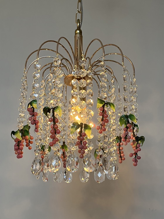 Image 1 of Set of 2 Vintage Pink Grape Fruit Teardrop Chandeliers from Murano