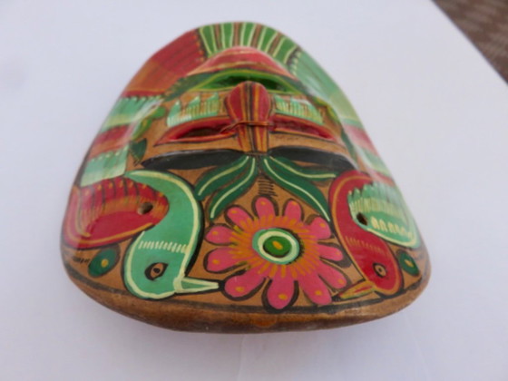 Image 1 of Mexican terracotta mask, handmade, hand-painted, Mexican folk art, 1970s