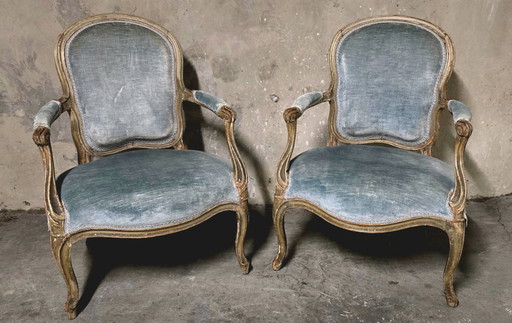 Pair of Louis XV cabriolet armchairs, 18th century