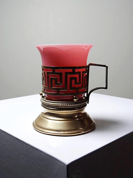 Antique pink opaline and gilded brass cup holder/candle holder, 19th century, Crystal, Glass (photo 10 of 14)
