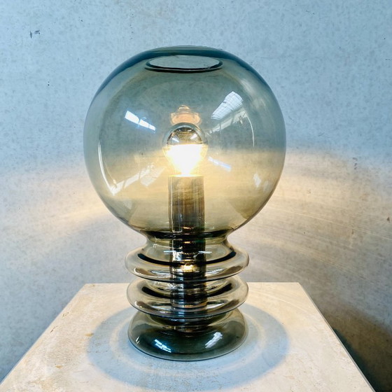Image 1 of Hand-blown "Bulb Moon" Design Table Lamp Glashütte Limburg, 1960