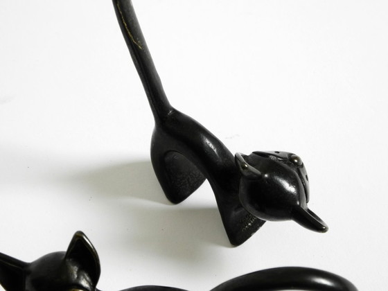 Image 1 of Two Mid Century Modern brass cats as ring holders by Walter Bosse for Herta Baller