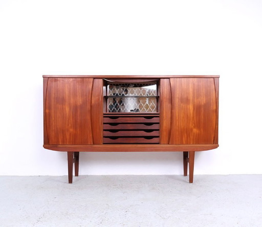 Vintage hoog teak dressoir met 4 schuifdeuren, 1960s