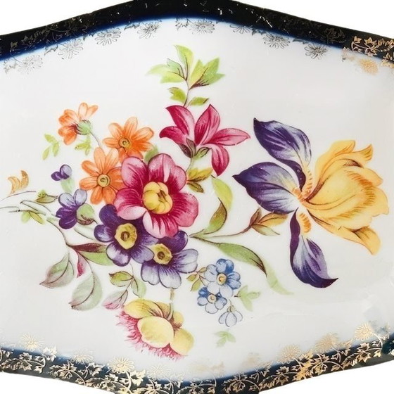 Image 1 of Vintage PM Martinroda porcelain jewelry box with flowers and gold, 1950s