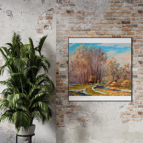 Original Ölgemälde Landschaft Ländlich Dorf Raky. Im Frühling – Gemälde & Zeichnungen, Canvas (photo 2 of 8)